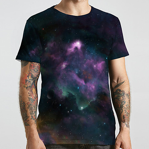 

Men's Unisex Tee T shirt 3D Print Galaxy Graphic Prints Plus Size Print Short Sleeve Casual Tops Basic Designer Big and Tall Black