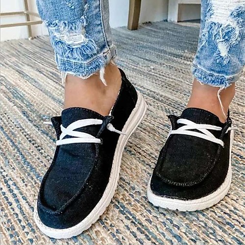 

Women's Flats Flat Heel Round Toe Canvas Solid Colored Leopard Black / White Leopard Black