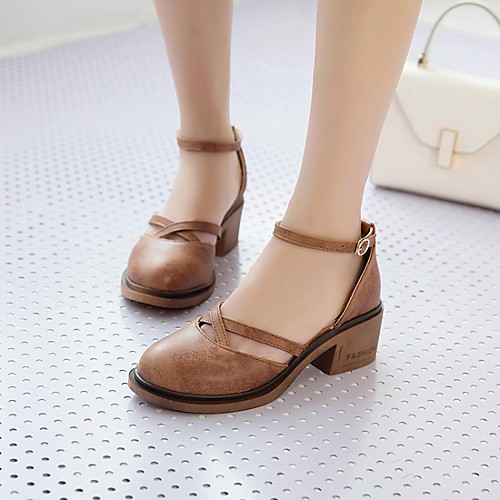 

Women's Sandals Chunky Heel Round Toe PU Synthetics Brown Beige Gray