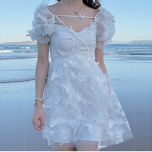 

A-Line Glittering Elegant Homecoming Cocktail Party Dress V Neck Short Sleeve Short / Mini Tulle with Ruched Appliques 2021