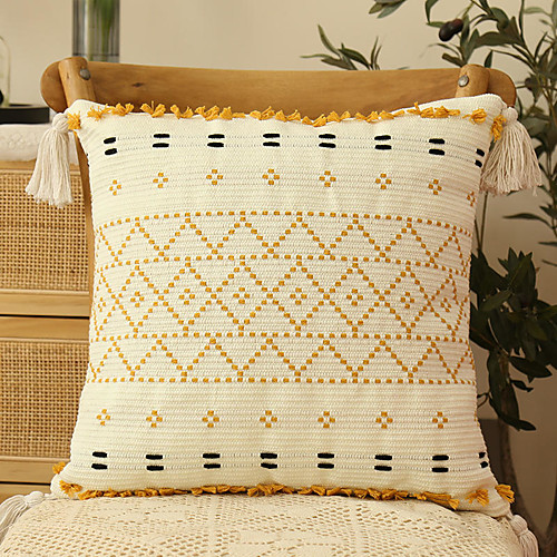 

Cushion Cover Heavy Craft Style Canvas Tassel Light Luxury Pillow Case Living Room Bedroom Sofa Cushion Cover Modern Sample Room Cushion Cover for Patio Garden Farmhouse Bench Couch