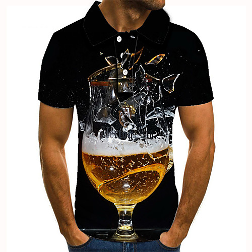 

Men's Golf Shirt Tennis Shirt 3D Print Graphic Prints Beer Button-Down Short Sleeve Street Tops Casual Fashion Cool Black / Sports