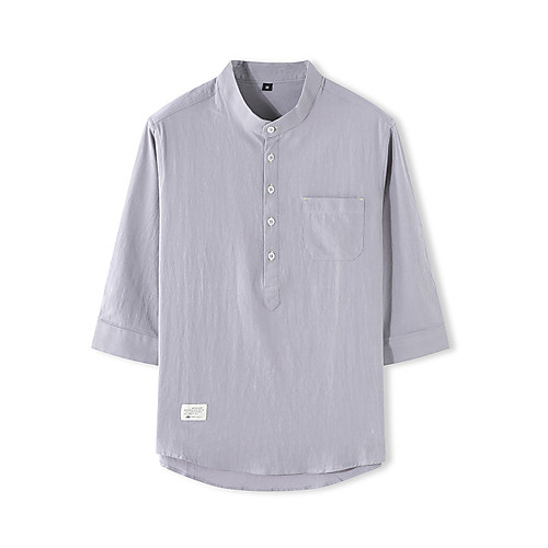 

Men's Shirt Solid Colored Button-Down 3/4 Length Sleeve Casual Tops 100% Cotton Basic Casual Comfortable White Black Blue