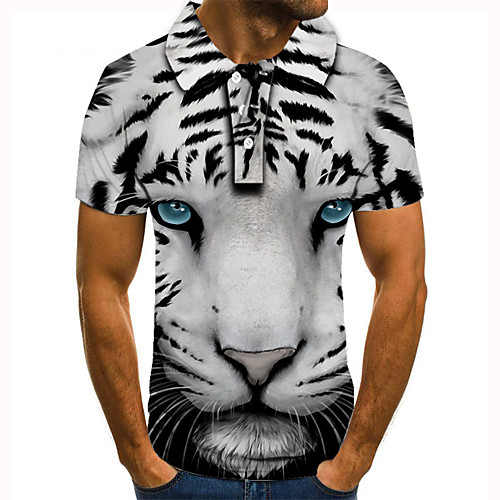 

Men's Golf Shirt 3D Print Tiger Animal Button-Down Short Sleeve Street Tops Casual Fashion Cool Gray / Sports
