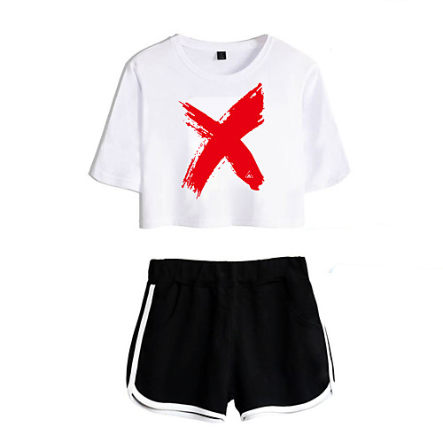 

Women's Basic Streetwear Print Vacation Casual / Daily Two Piece Set Crop Top Tracksuit T shirt Loungewear Shorts Print Tops