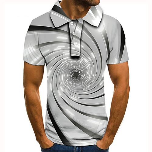 

Men's Golf Shirt Tennis Shirt 3D Print Optical Illusion Geometric Button-Down Short Sleeve Street Tops Casual Fashion Cool White / Sports