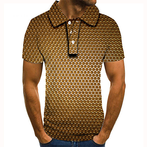 

Men's Golf Shirt Tennis Shirt 3D Print 3D Graphic Prints Button-Down Short Sleeve Street Tops Casual Fashion Cool Yellow / Sports