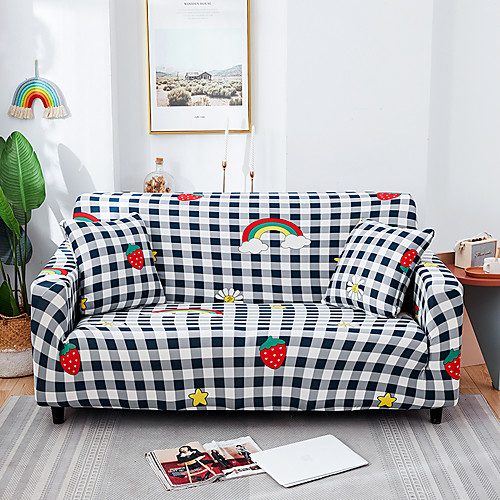 

Grid Cartoon Print Dustproof All-powerful Stretch Sofa Cover Super Soft Fabric with One Free Boster Case