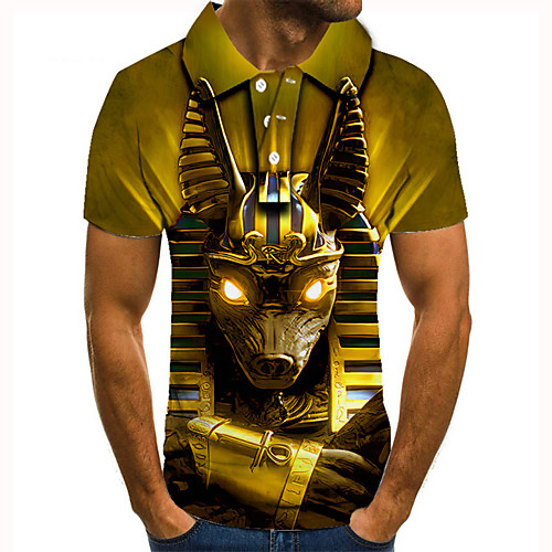

Men's Golf Shirt Tennis Shirt 3D Print Graphic Prints Egypt series Button-Down Short Sleeve Street Tops Casual Fashion Cool Yellow / Sports