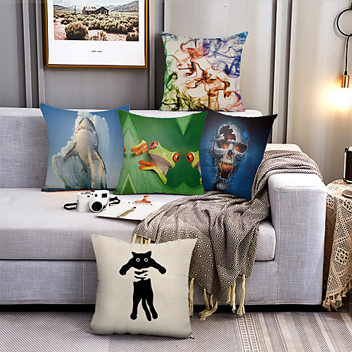 

Cushion Cover 5PC Faux Linen Soft Decorative Square Throw Pillow Cover Cushion Case Pillowcase for Sofa Bedroom 45 x 45 cm (18 x 18 Inch) Superior Quality Machine Washable Shark Frog Skull