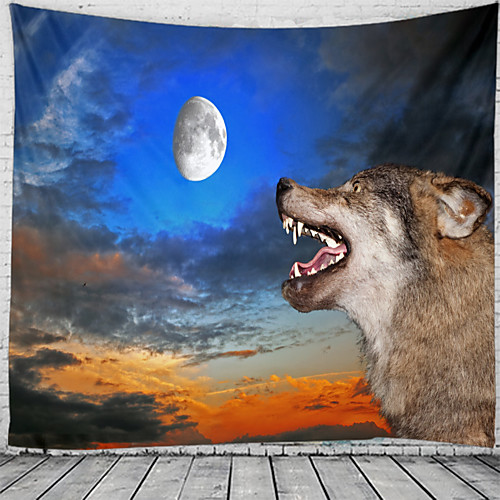 

Wolf In The Night Light Wall Tapestry Art Decor Blanket Curtain Hanging Home Bedroom Living Room Decoration Beautiful View From The Window