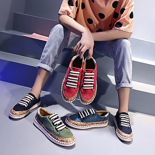 

Women's Sneakers Flat Heel Round Toe Suede PU Black Red Blue