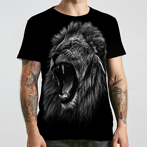 

Men's Unisex Tee T shirt Shirt 3D Print Graphic Prints Lion Animal Plus Size Print Short Sleeve Casual Tops Fashion Designer Big and Tall Round Neck Black / Sports / Summer