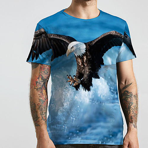 

Men's Unisex Tee T shirt Shirt 3D Print Graphic Prints Eagle Plus Size Print Short Sleeve Casual Tops Basic Designer Big and Tall Round Neck Blue / Summer