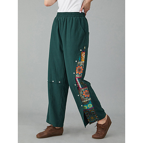 

Women's Basic Folk Style Comfort Going out Weekend Chinos Pants Lines / Waves Ankle-Length Patchwork Print Blue Green