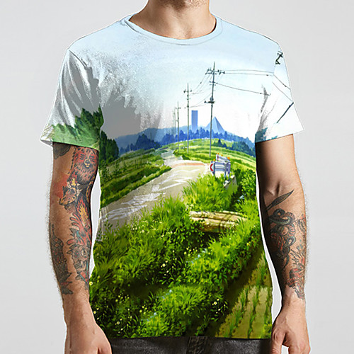 

Men's Unisex Tee T shirt 3D Print Scenery Graphic Prints Plus Size Print Short Sleeve Casual Tops Fashion Designer Big and Tall Green