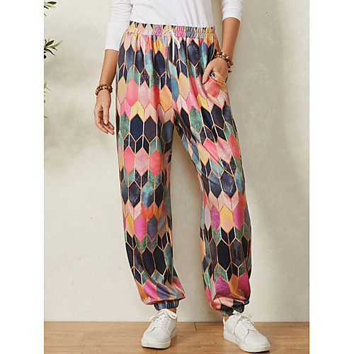 

Women's Simple Casual / Sporty Comfort Sports Casual Daily Pants Sweatpants Pants Tie Dye Full Length Pocket Print Blue Red Yellow