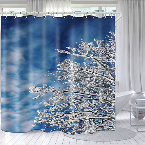 

White snow fluttering Digital Printing Shower Curtain Shower Curtains Hooks Modern Polyester New Design 72 Inch
