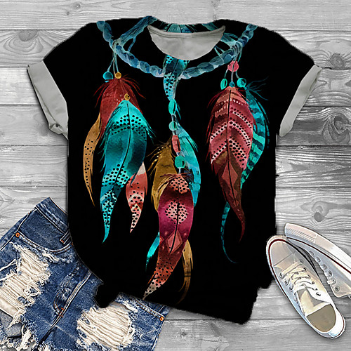 

Women's Plus Size Tops T shirt Color Gradient Graphic Print Short Sleeve Crewneck Basic Black Big Size XL XXL 3XL 4XL 5XL / Holiday
