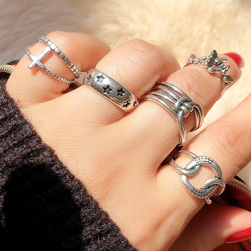 

Ring Geometrical Silver Alloy Cross Mini Star Luxury Ethnic Vintage 4pcs Adjustable / Couple's / Open Cuff Ring / Adjustable Ring