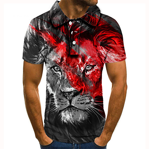 

Men's Golf Shirt 3D Print Graphic Prints Lion Animal Button-Down Short Sleeve Street Tops Casual Fashion Cool Black / Sports