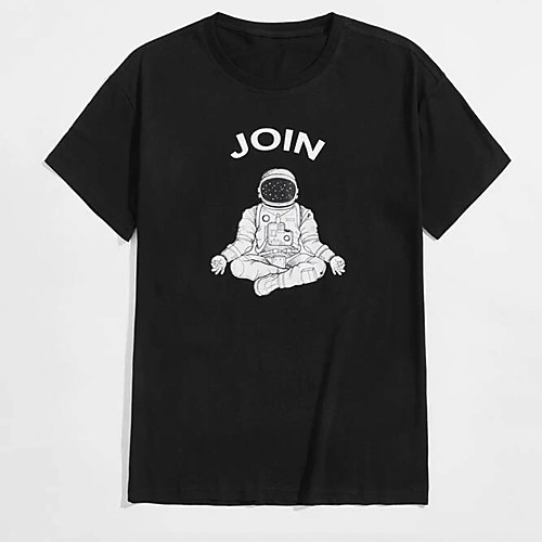 

Men's Unisex Tee T shirt Hot Stamping Graphic Prints Astronaut Plus Size Print Short Sleeve Casual Tops 100% Cotton Basic Designer Big and Tall Black