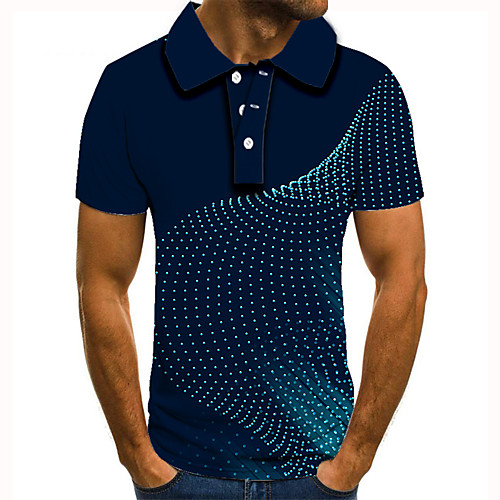 

Men's Golf Shirt Tennis Shirt 3D Print Polka Dot Graphic Prints Button-Down Short Sleeve Street Tops Casual Fashion Cool Navy Blue / Sports