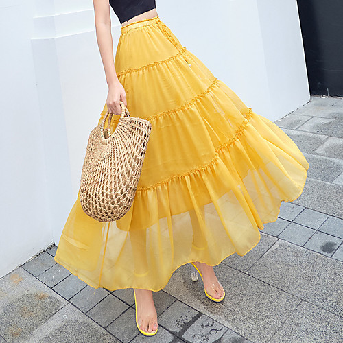 

Women's Vacation Beach Casual Streetwear Skirts Solid Colored Layered Ruffle Blue Yellow Blushing Pink