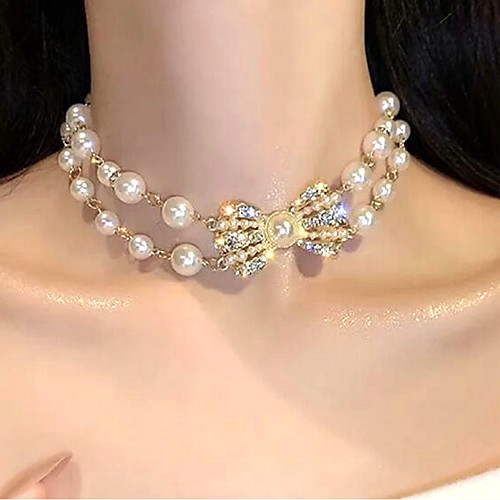 

Women's Choker Necklace Bow Bowknot Fashion Modern Sweet Imitation Pearl Imitation Diamond Alloy Gold 3214 cm Necklace Jewelry 1pc For Birthday Party Festival