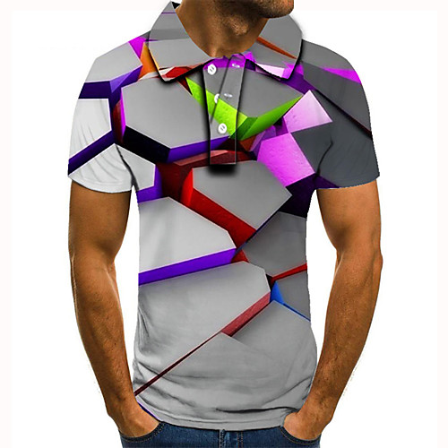 

Men's Golf Shirt Tennis Shirt 3D Print Graphic Prints Crack Button-Down Short Sleeve Street Tops Casual Fashion Cool Gray / Sports