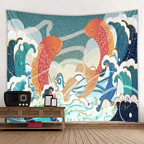 

Wall Tapestry Wall Hanging Art Deco Blanket Curtain Hanging at Home Bedroom Living Room Decoration Carp Jumping