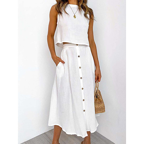 

Women's A Line Dress Maxi long Dress Sleeveless Solid Color Spring Summer Casual 2021 S M L XL