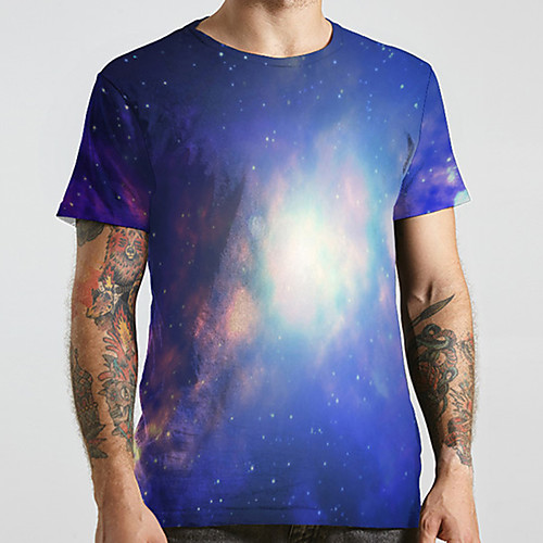 

Men's Unisex Tee T shirt 3D Print Galaxy Graphic Prints Plus Size Print Short Sleeve Casual Tops Basic Designer Big and Tall Blue
