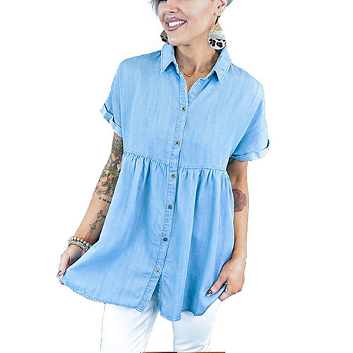 

2021 european and american independent station short-sleeved lapel wash water loose casual denim dress amazon new