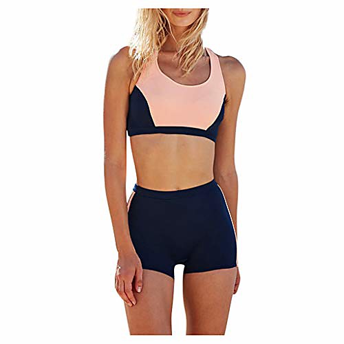 

Women's Bikini 2 Piece Swimsuit Racerback Color Block Pink Blue Yellow Orange Red Swimwear Bathing Suits Casual Sports