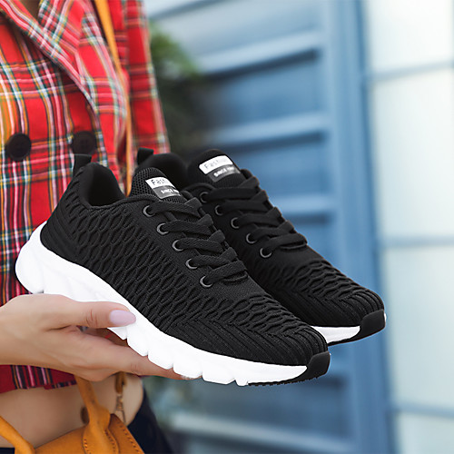 

Women's Sneakers Cuban Heel Round Toe Booties Ankle Boots Walking Shoes Elastic Fabric Tissage Volant Lace-up Solid Colored Pink / Grey White Black