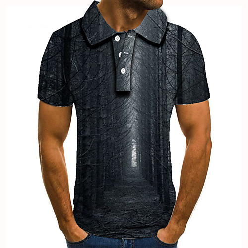 

Men's Golf Shirt Tennis Shirt 3D Print Scenery Graphic Prints Tree Button-Down Short Sleeve Street Tops Casual Fashion Cool Gray / Sports