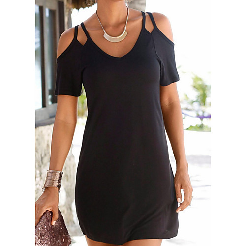 

Women's Shift Dress Short Mini Dress Black Short Sleeve Solid Color Summer V Neck Elegant 2021 S M L XL XXL / Cotton / Cotton