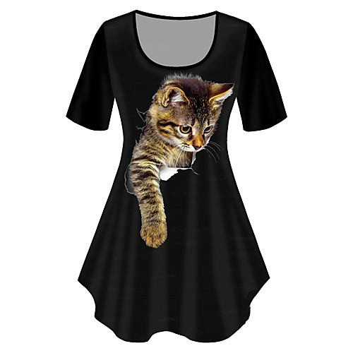 

Women's Plus Size Tops T shirt Cat Graphic Animal Print Short Sleeve Crewneck Basic Blue White Black Big Size XL XXL 3XL 4XL 5XL / Holiday