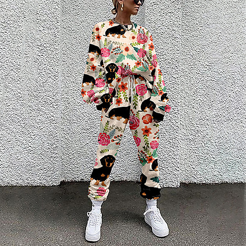 

Women's Basic Streetwear Animal Vacation Casual / Daily Two Piece Set Tracksuit T shirt Pant Loungewear Jogger Pants Drawstring Print Tops