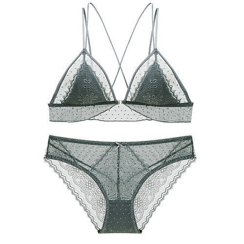 

Women's Bra & Panty Set Wireless Triangle Cup Solid Color Sexy Wine
