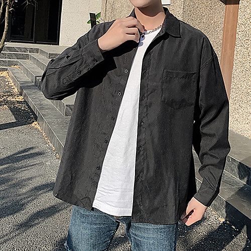 

Men's Shirt Solid Colored Button-Down Long Sleeve Casual Tops Casual Comfortable Gray Black / Work