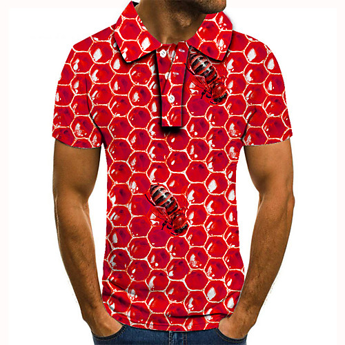 

Men's Golf Shirt Tennis Shirt 3D Print Graphic Prints Honeycomb Button-Down Short Sleeve Street Tops Casual Fashion Cool Red / Sports