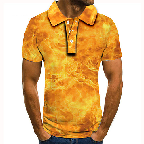 

Men's Golf Shirt Tennis Shirt 3D Print Graphic Prints Flame Button-Down Short Sleeve Street Tops Casual Fashion Cool Orange / Sports