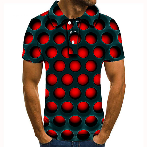 

Men's Golf Shirt Tennis Shirt 3D Print Circle Geometric Button-Down Short Sleeve Street Tops Casual Fashion Cool Red / Sports