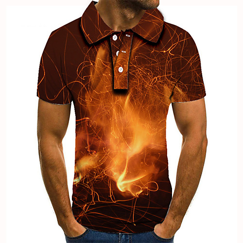 

Men's Golf Shirt Tennis Shirt 3D Print Graphic Prints Flame Button-Down Short Sleeve Street Tops Casual Fashion Cool Brown / Sports