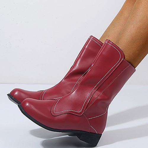 

Women's Boots Flat Heel Round Toe Mid Calf Boots PU Red Blue Gray