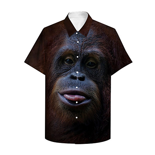 

Men's Shirt 3D Print Graphic Prints Orangutan Animal Button-Down Print Short Sleeve Daily Tops Casual Designer Big and Tall Brown