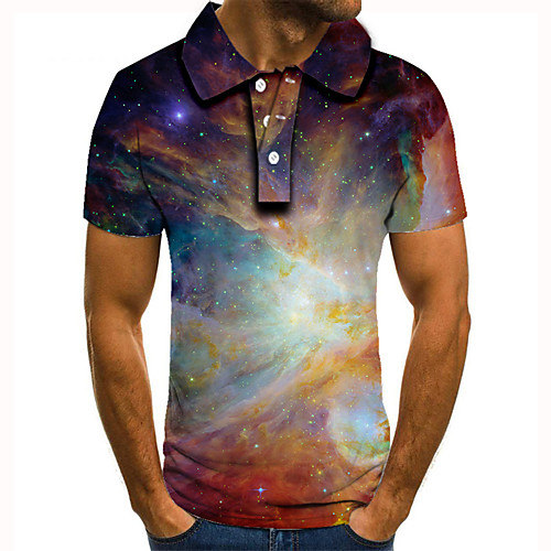 

Men's Golf Shirt Tennis Shirt 3D Print Graphic Prints Starry Sky Button-Down Short Sleeve Street Tops Casual Fashion Cool Purple / Sports