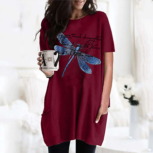 

Women's T shirt Dress Graphic Round Neck Tops Basic Basic Top Black Wine Army Green